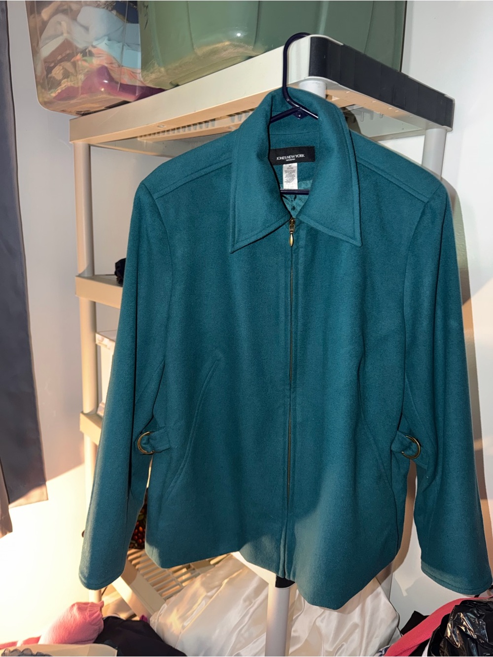 Jones New York Teal Zip-FrontWool Pea Coat 2X